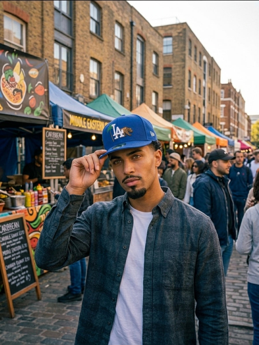 Los Angeles "Golden State" Fitted Cap – Royal Blue | Exclusive Palm & Bear Edition